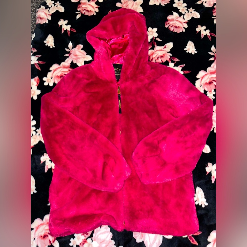 Juicy Couture💗  Black Label Pink Fuzzy Hooded Coat Y2K